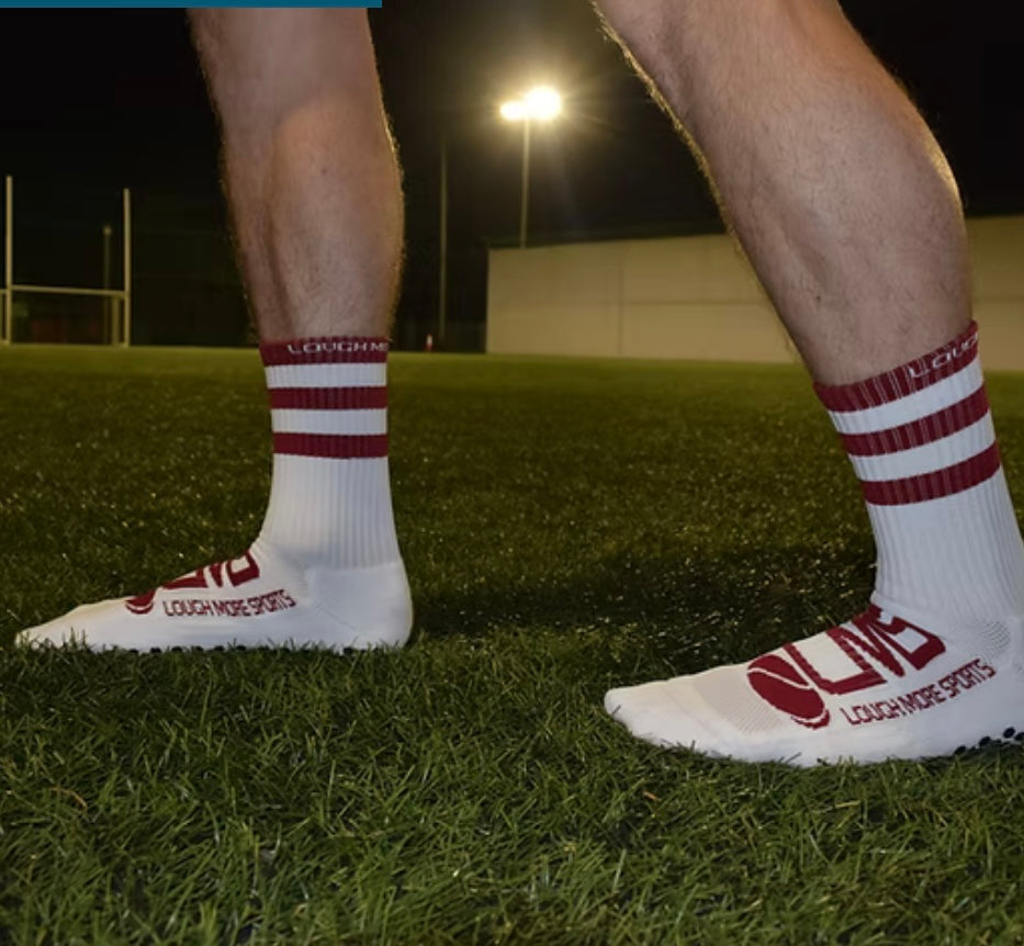 Maroon and White Hooped Anti Slip Socks