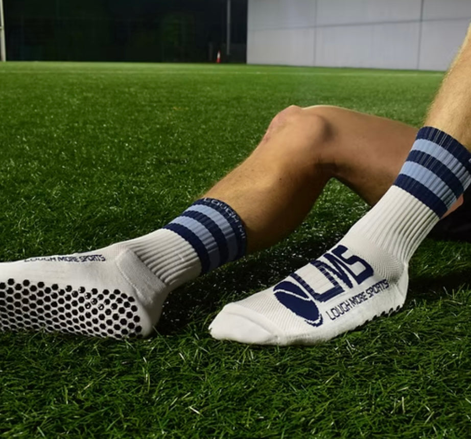 Navy and Sky Blue Hooped Anti Slip Socks