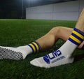 Blue and Yellow Hooped Anti Slip Socks