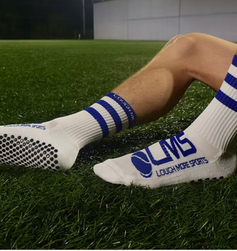 White and Blue Hooped Anti Slip Socks