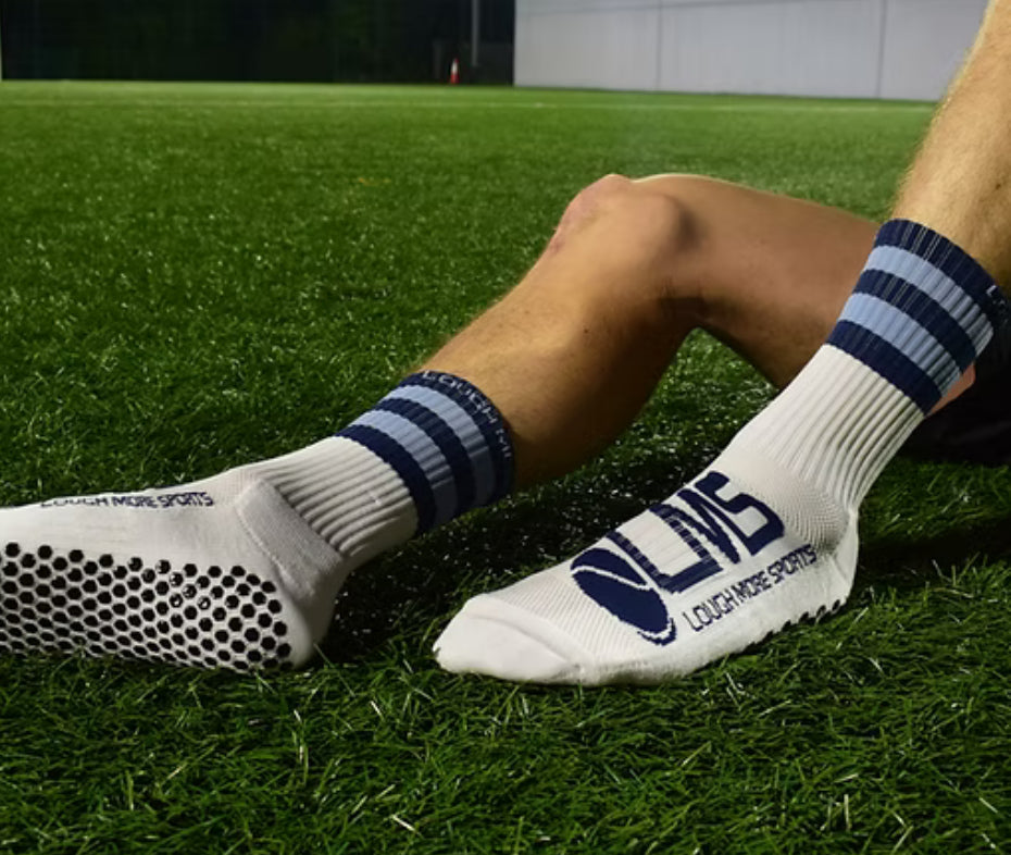 Navy and Sky Blue Hooped Anti Slip Gripsocks